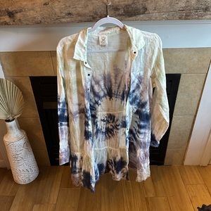 Tie-dye button up long sleeve dress